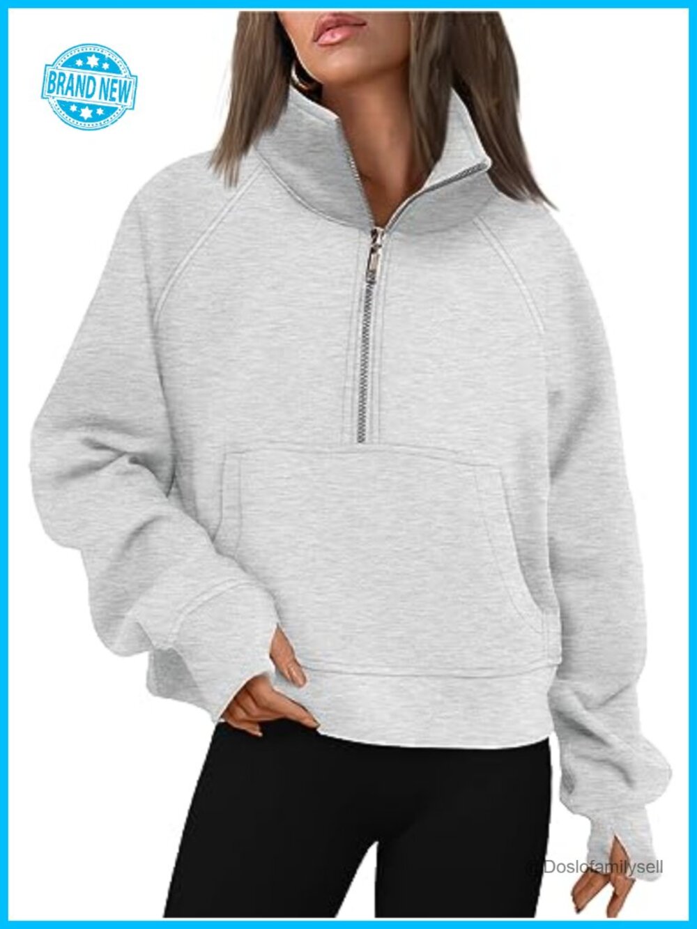 Half Zip Cropped Fleece Pullover Sweatshirt with Thumb Holes